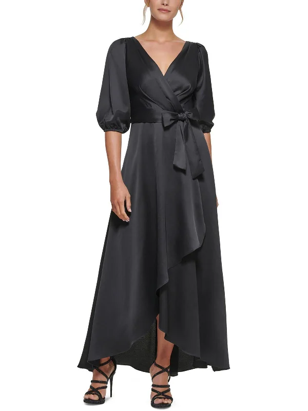 Maxi dress with contrasting color -Womens Satin Belted Maxi Dress