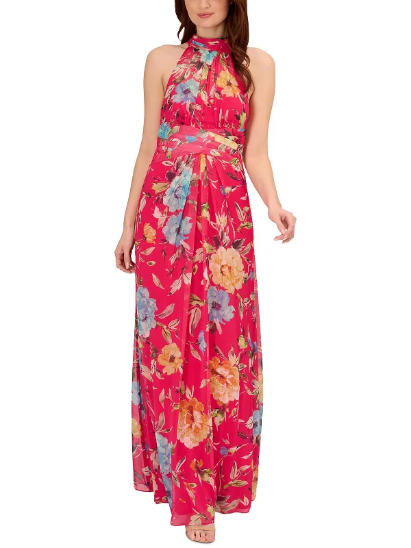 Maxi dress with sleeves -Womens Chiffon Maxi Dress