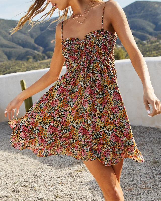 Mini dress with satin finish -Flower Fields Ditsy Floral Mini Dress