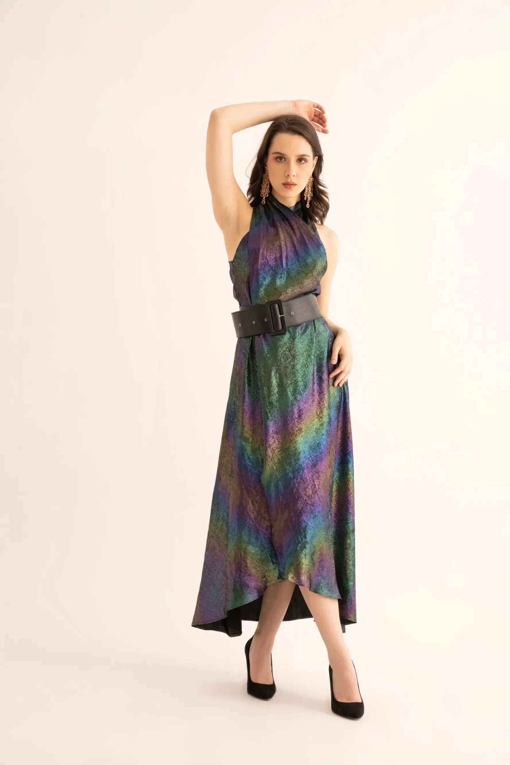 Maxi dress with lace-up back -Nightfall Shimmer Crossover Maxi Dress