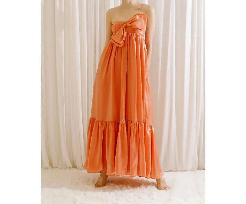 Maxi dress for family gathering -Coral Satin Sheen Maxi In Orange