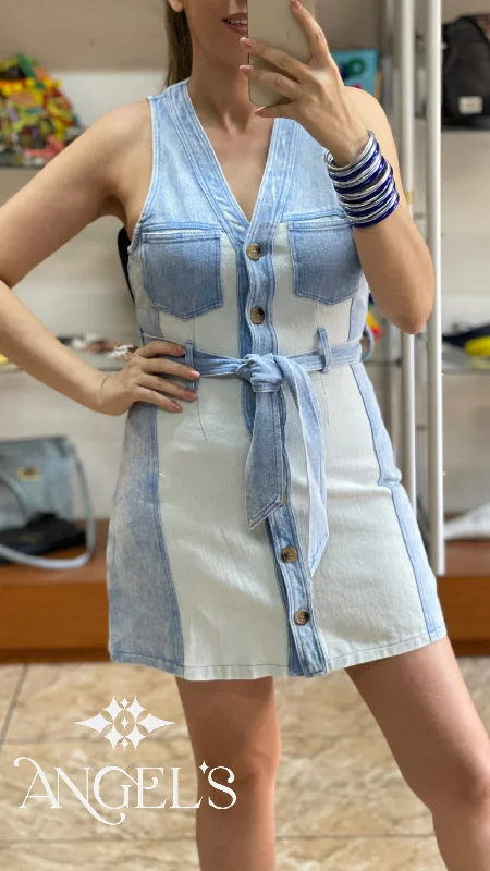 Mini dress for formal event -Colorblock Denim Mini Dress