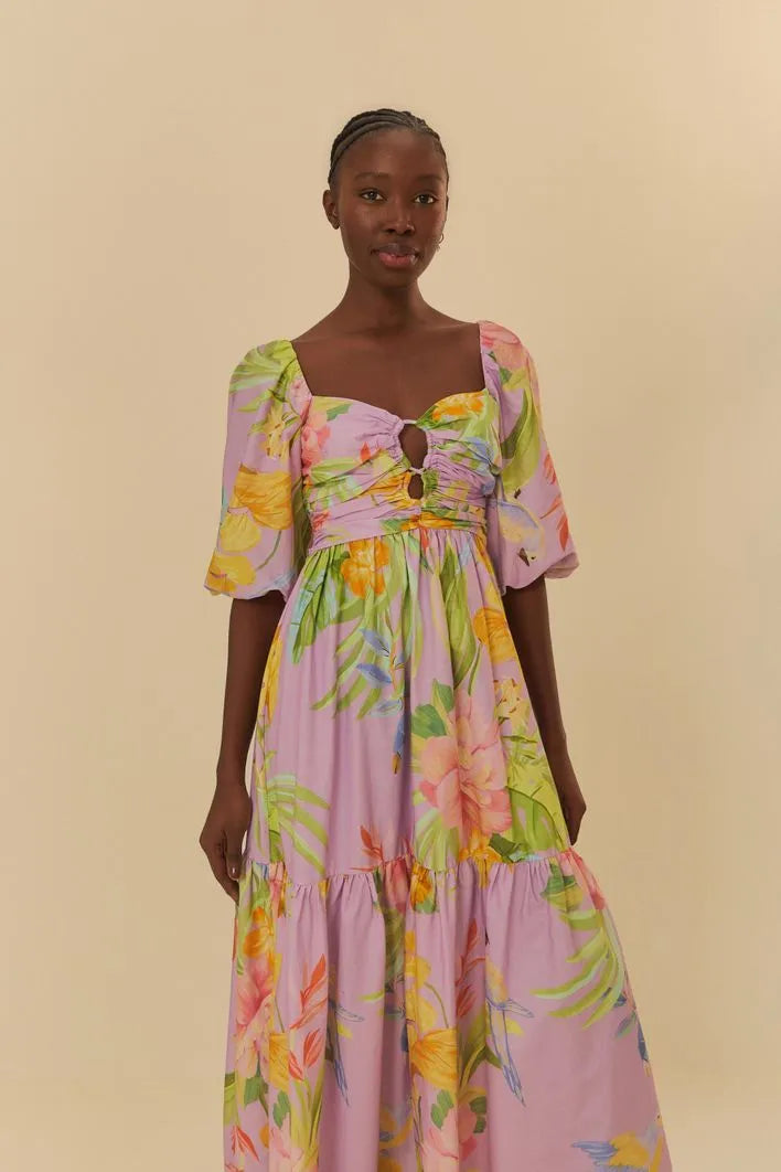 Maxi dress with floral applique -Vestido Cropped Oasis Tropical