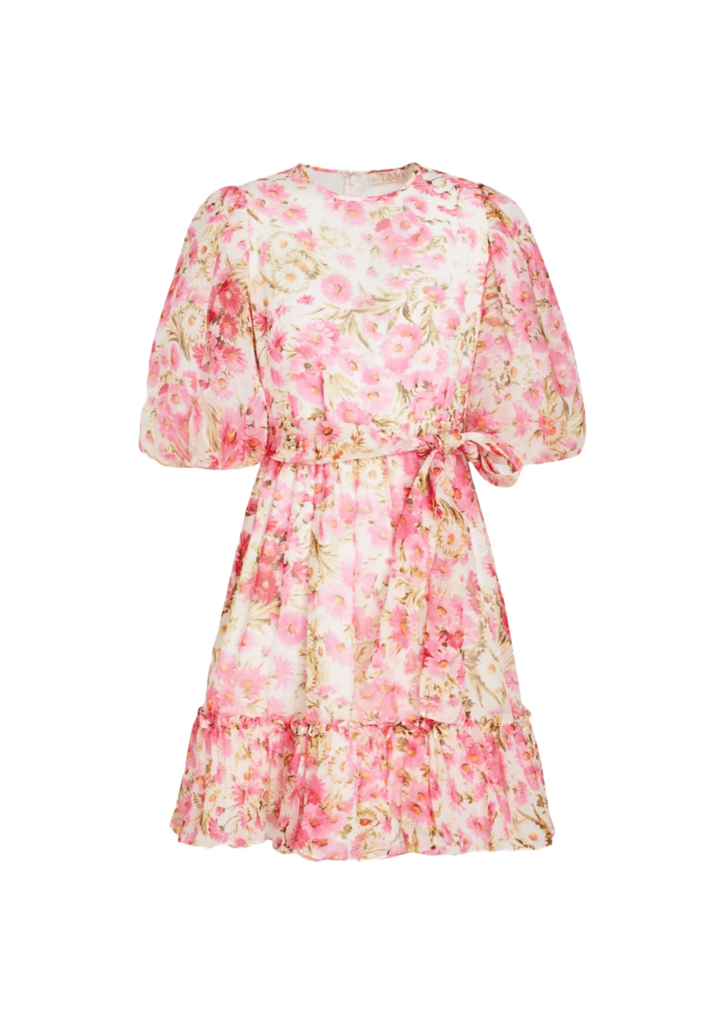 Mini dress with ruched bodice -PINK FLORAL MINI DRESS