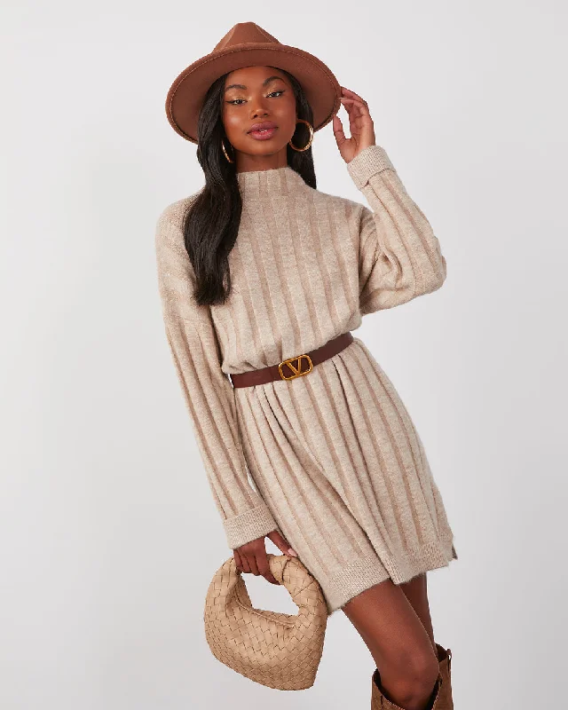 Mini dress with embroidered details -Averie Mock Neck Mini Sweater Dress