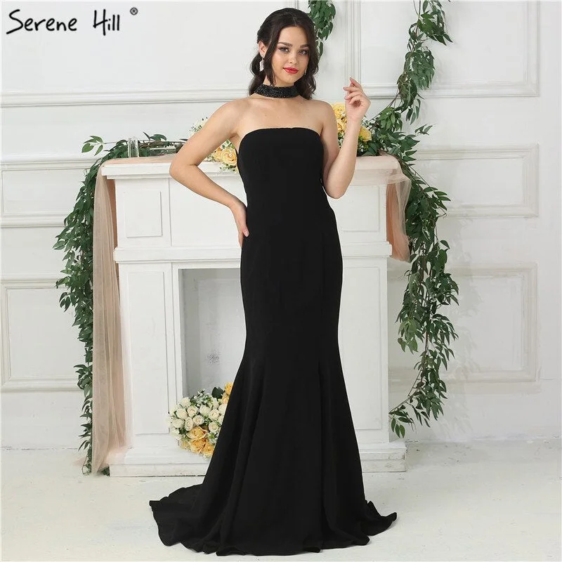 Ivory evening dress-On Sale no return no refundSale 2024 Black  Sexy Prom Dresses Halter Simple Jersey Formal  Evening Gowns Long  Serene Hill LA6688