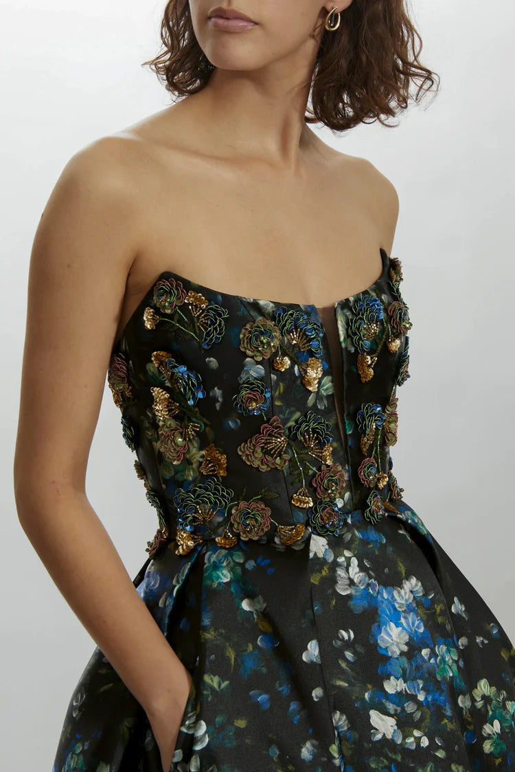 Evening dress with embroidered flowers-Amsale Evening Dress P474M