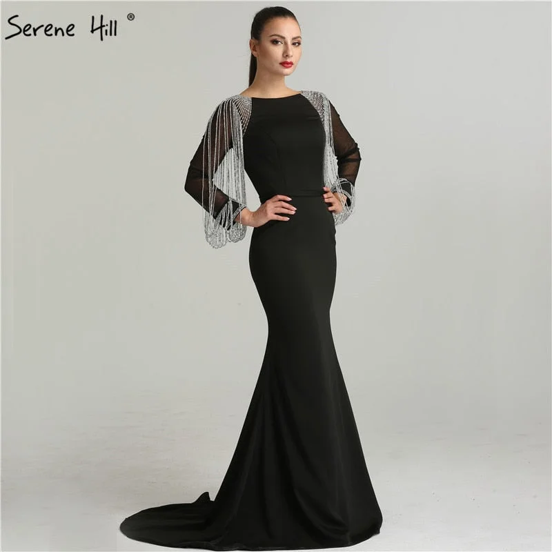 Evening dress with double straps-Beading Chain Elegant Mermaid Prom Dresses Crystal LA6219