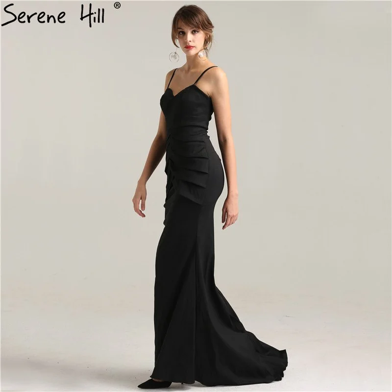 Evening dress with cape-Black Simple Prom Dresses  Strech Tiered Mermaid Elegant Evening Party Dress LA6268