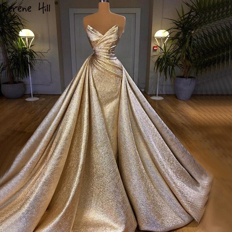 Evening dress with off-shoulder-Champagne Mermaid Sexy Sleeveless Evening Dresses 2024 Off Shoulder Simple Formal Dress Design Serene Hill LA70626