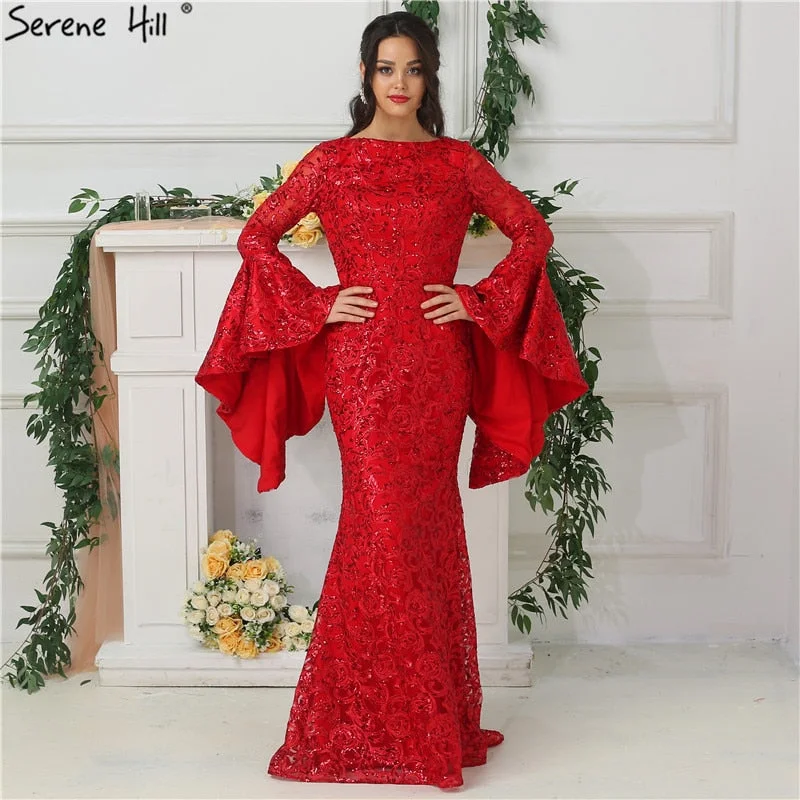 Evening dress for black tie-Dubai Mermaid Evening Dresses Sparkle Fashion Bride Toasting Gowns LA6640