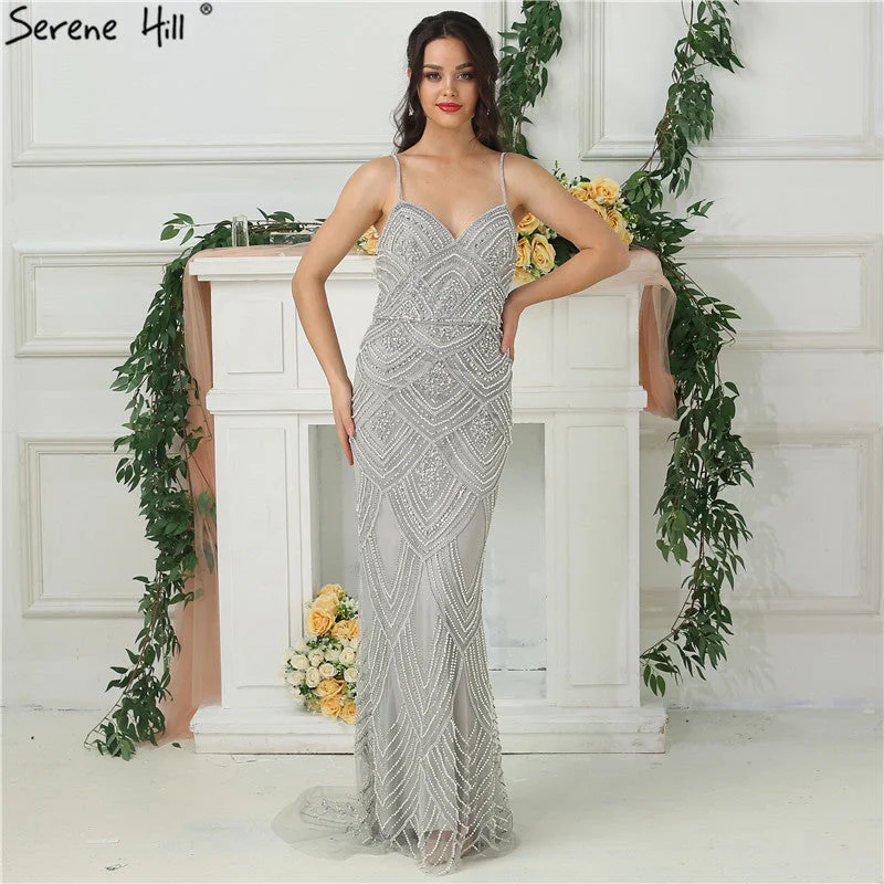 Evening dress with A-line-Dubai New Luxury Sexy Sleeveless Evening Dresses Mermaid Diamond Beading Mermaid Evening Gowns 2024 LA6628