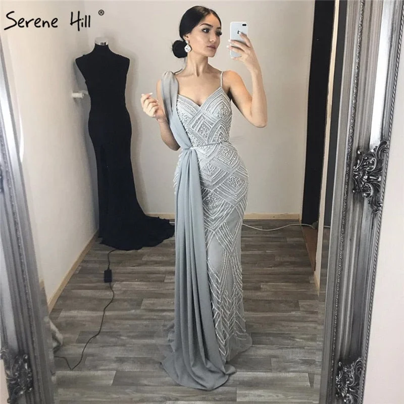 Evening dress with appliqué-Dubai New Luxury Sexy Sleeveless Evening Dresses Mermaid Diamond Beading Mermaid Evening Gowns 2024 LA6628