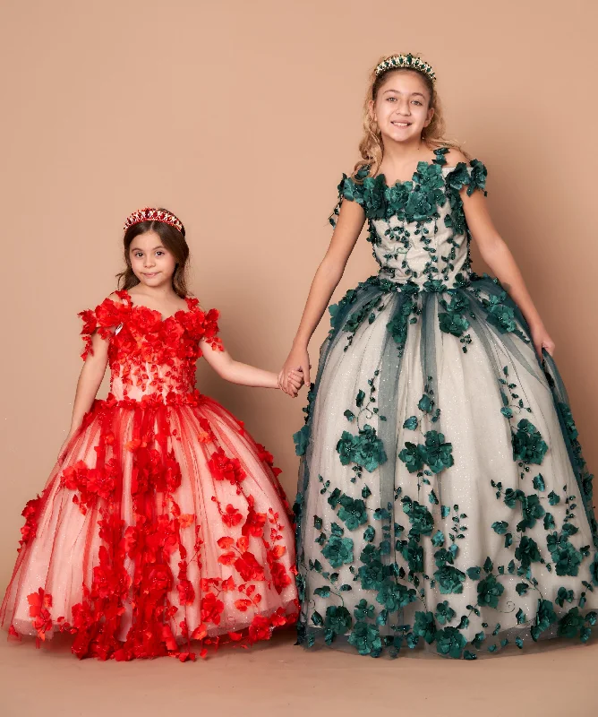 Evening dress with appliqué-Girls 3D Floral Off Shoulder Gown by Calla SCK305