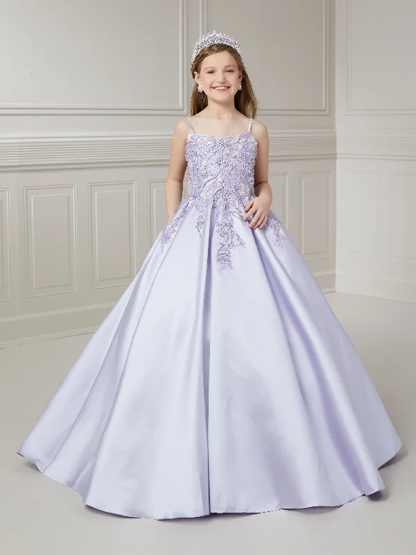 Evening dress with full skirt-Girls Applique Mikado Gown by Tiffany Princess 13725