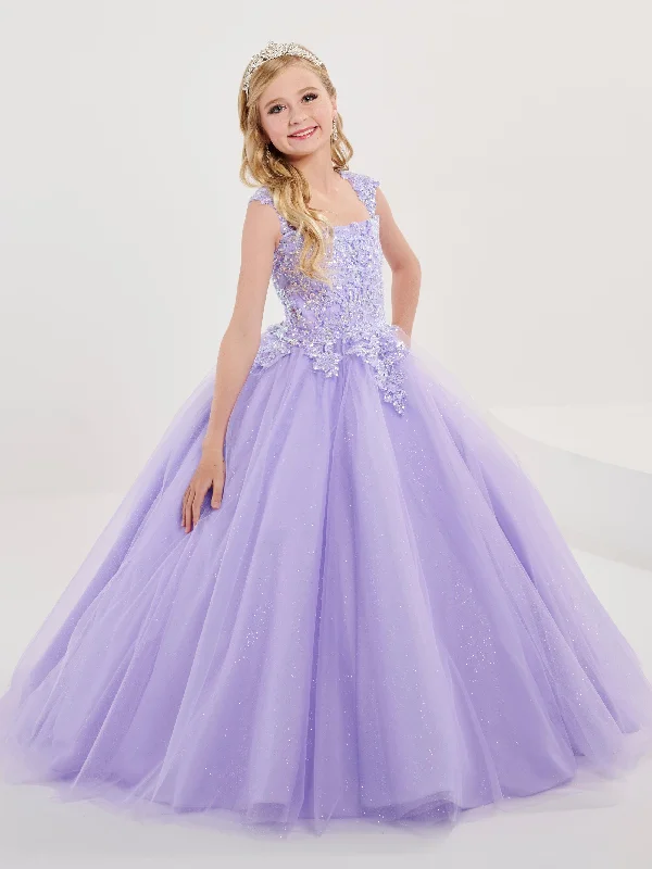 Evening dress with illusion skirt-Girls Applique Sleeveless Gown by Tiffany Princess 13702