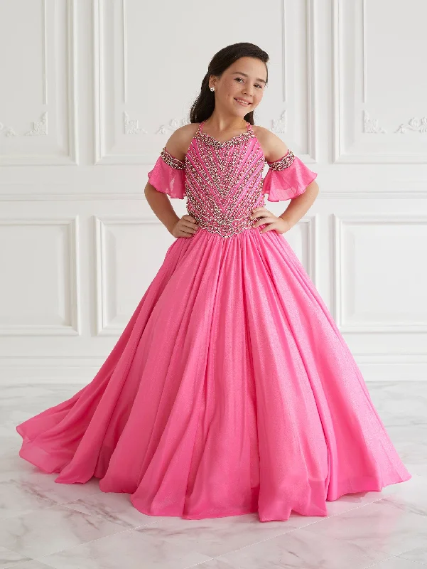 Evening dress with ruffled hem-Girls Beaded Chiffon Gown by Tiffany Princess 13665