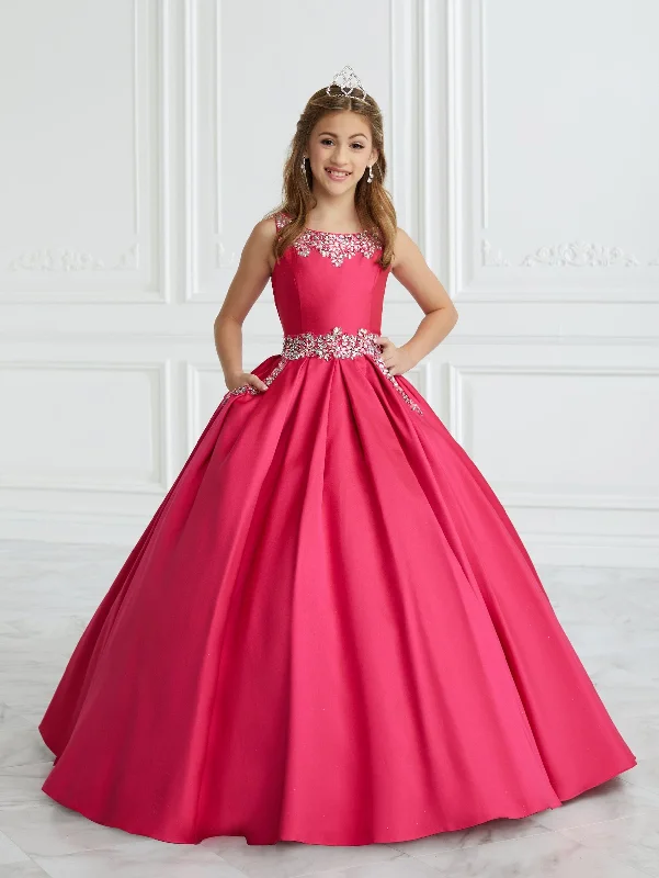 Evening dress with plunging neckline-Girls Beaded Mikado Gown by Tiffany Princess 13691