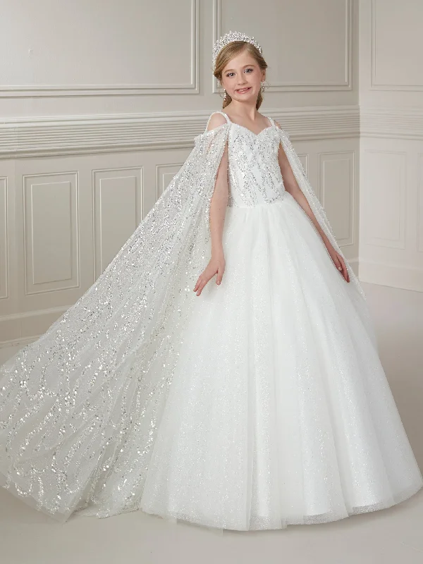 Evening dress with glitter-Girls Cape Sleeve Tulle Gown by Tiffany Princess 13728