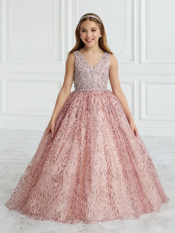 Evening dress with modern design-Girls Floral Glitter V-Neck Gown by Tiffany Princess 13681