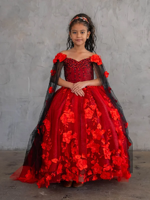 Evening dress for winter-Girls Off Shoulder Cape Sleeve Gown by Calla SCK307