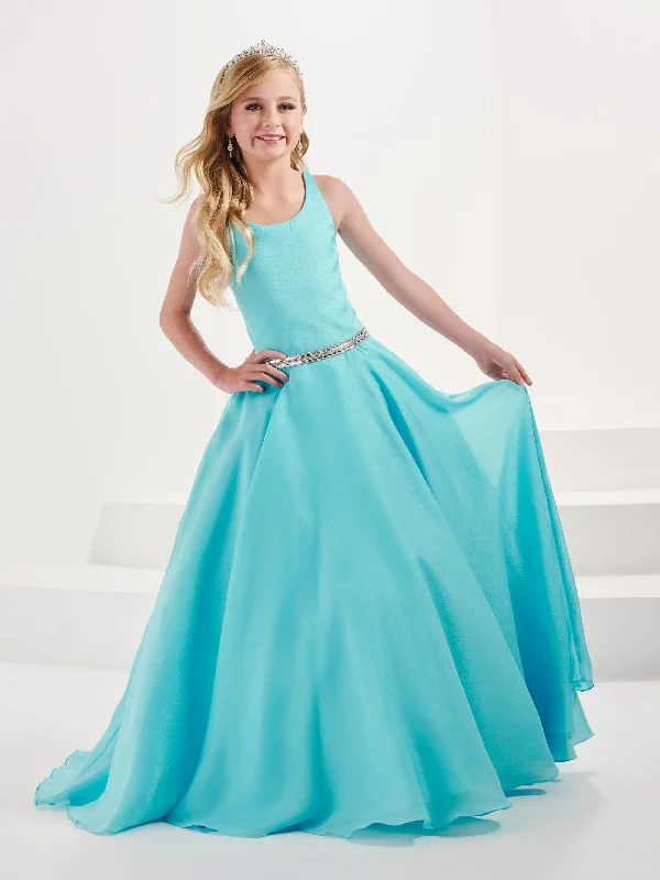 Evening dress with illusion sleeves-Girls Organza Halter Gown by Tiffany Princess 13703