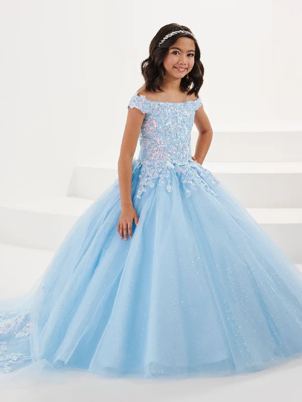 Evening dress with lace-Girls Sequin Applique Gown by Tiffany Princess 13706