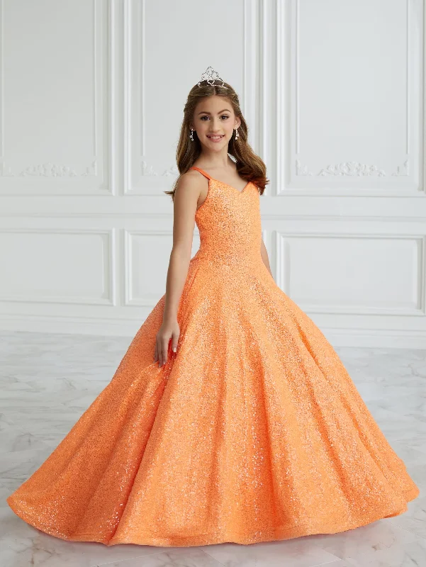 Evening dress with mermaid style-Girls Sequin V-Neck Gown by Tiffany Princess 13675