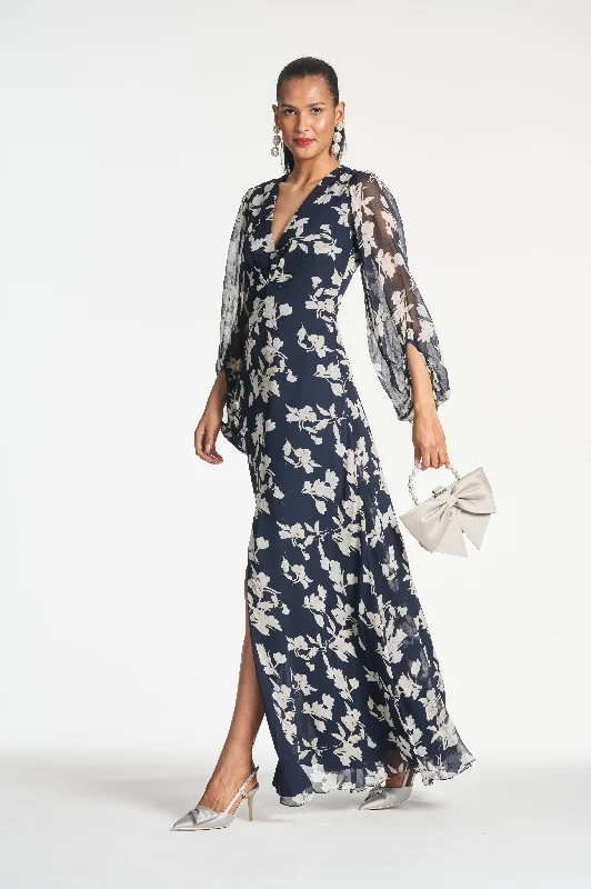 Off-white evening dress-JENNY GOWN - NAVY VENETIA PETAL