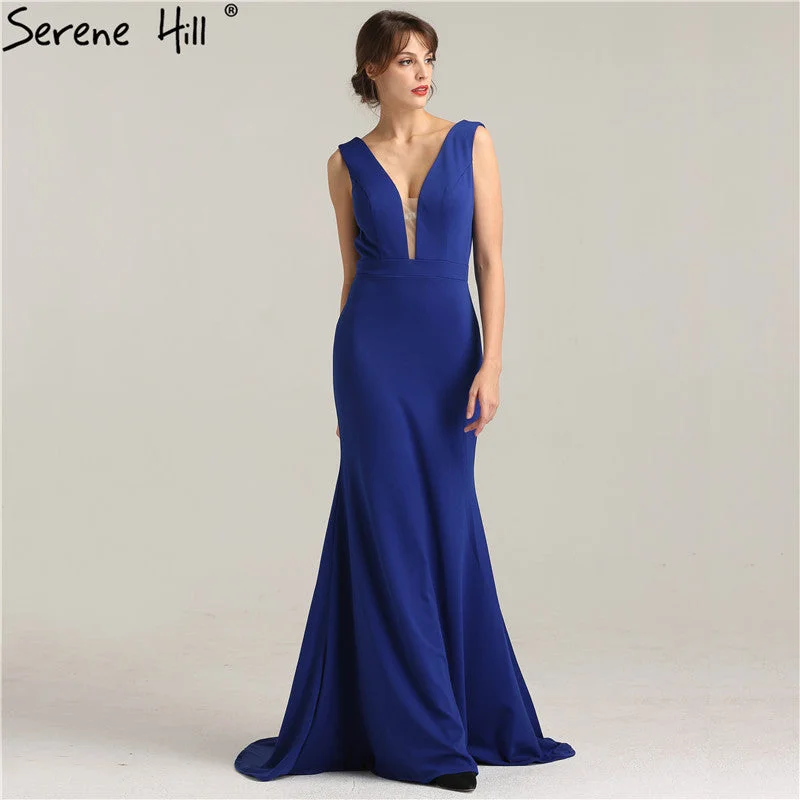 Evening dress for winter-On Sale No Return No Refund Sale Satin Sexy Mermaid Prom Dresses Long Deep-V Fashion Elegant Vestidos Festa Curto LA6106