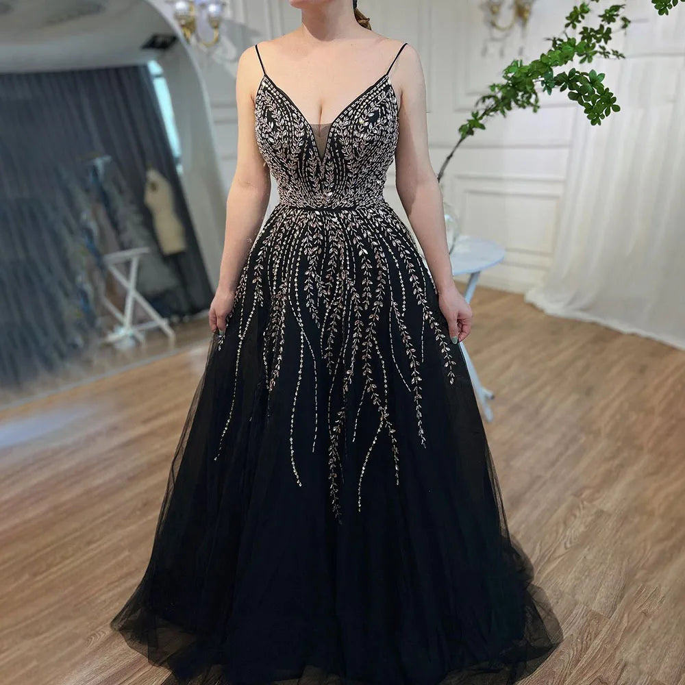 Evening dress with keyhole back-Serene Hill Customized Arabic Long A-Line 2024 Spaghetti Strap Graduation School Party Gown Celebrity Prom Dresses LA71887