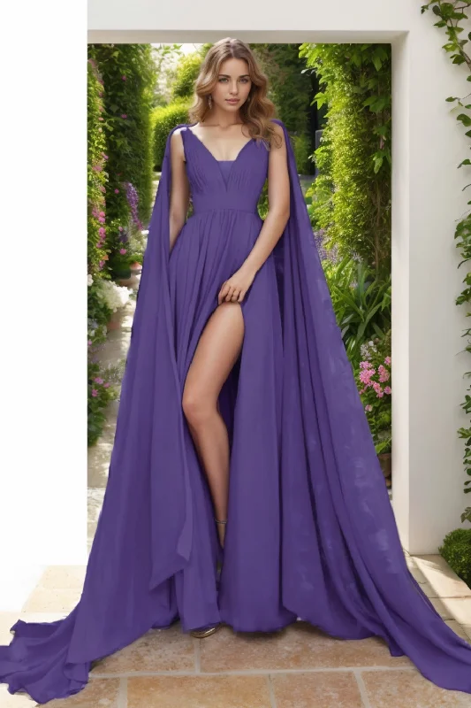 Evening dress with metallic finish-A-Line Floor Length Chiffon Prom Dress CS0454