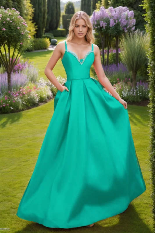 Evening dress with puff sleeves-A-Line Floor Length Satin Prom Dress CS0451