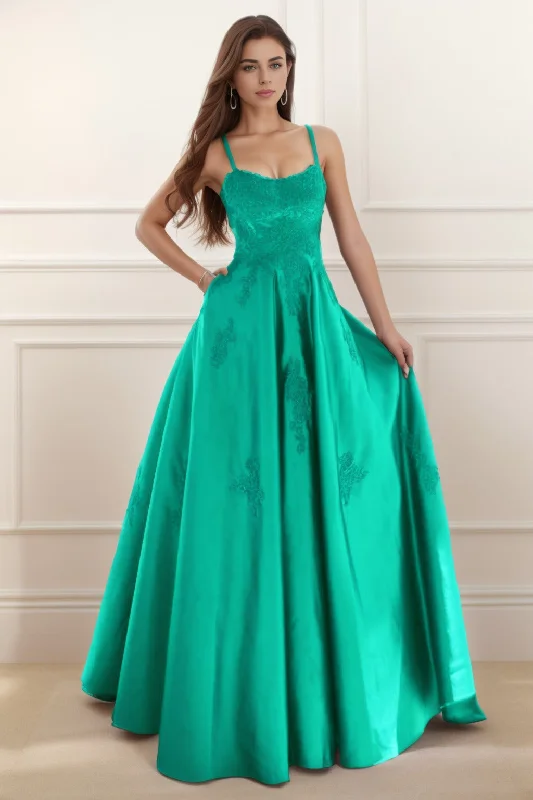 Plus size evening dress-A-Line Floor Length Satin Prom Dress CS0458