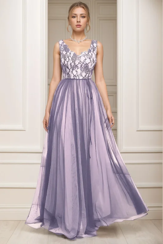 Evening dress with ruffles-A-Line Sweep-Brush Train Tulle Prom Dress CS0466