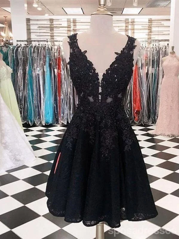 Evening dress with chiffon-Black V-neck Short Homecoming Dresses Online, Cheap Short Prom Dresses, CM872