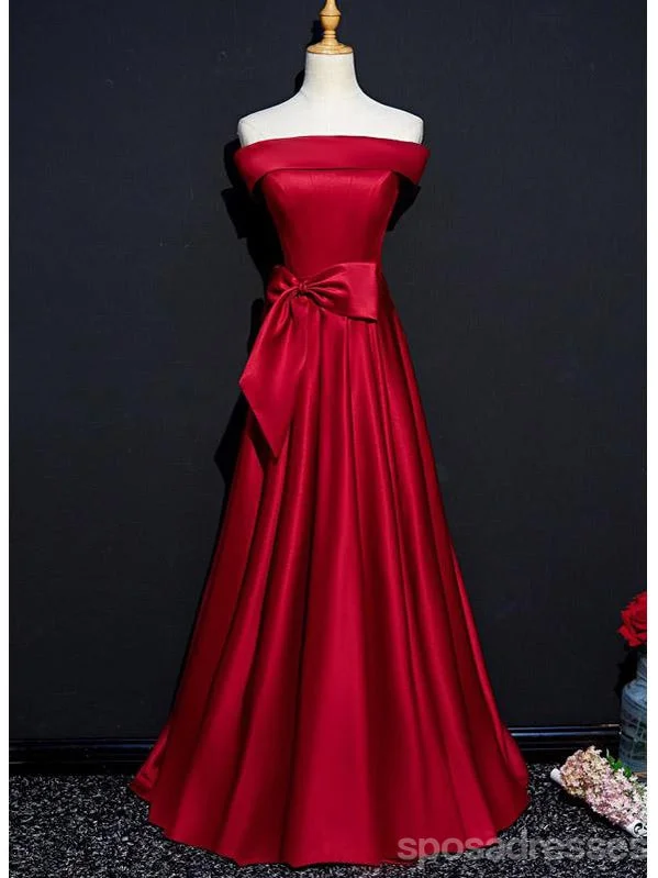 Blue evening dress-Simple Red A-line Off Shoulder Cheap Long Prom Dresses Online,12644