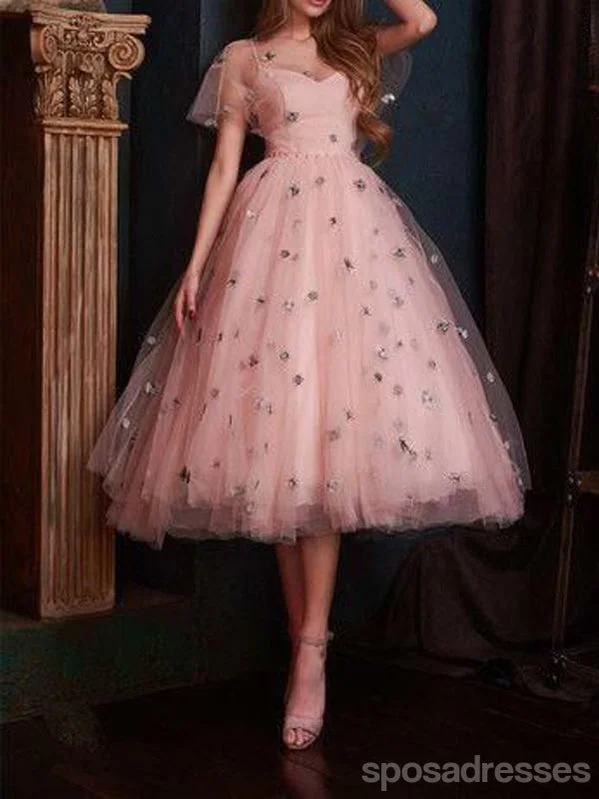 Evening dress with satin-Pink Illusion Short Homecoming Dresses Online, Cheap Short Prom Dresses, CM854