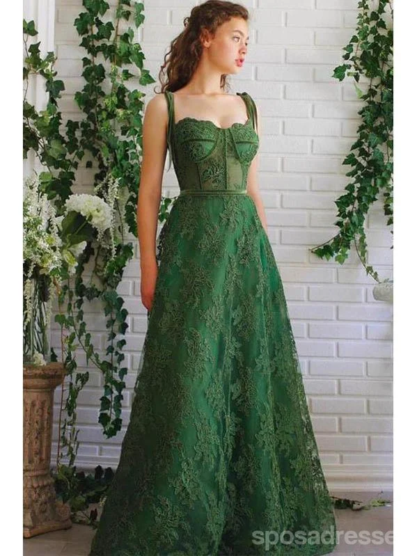 Evening dress for prom-Dark Green A-line Spaghetti Straps Long Prom Dresses Online, Dance Dresses,12701