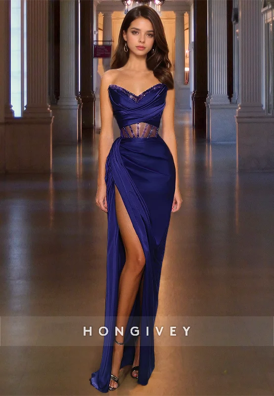 Evening dress with illusion neckline-Luxurious Sweetheart High Waist Mermaid/Trumpet Dress Purple Side Slit Floor Length Prom Gown