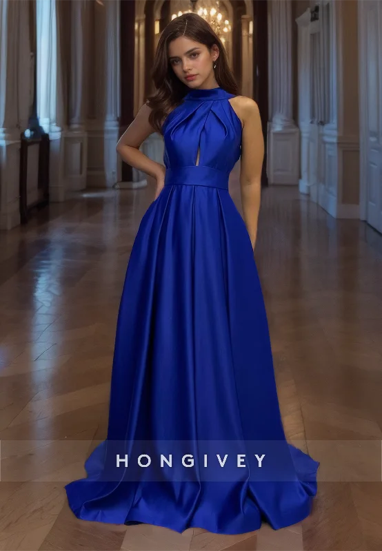 Evening dress with cape-Sexy Backless A-line Prom Gown Evening Dress Satin Cross-Neck Royal Blue Party Dress