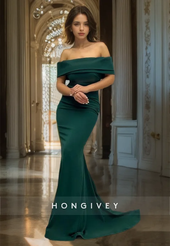 Evening dress with beaded details-Elegant Off-Shoulder Mermaid/Trumpet Evening Gown  Formal Party Gown