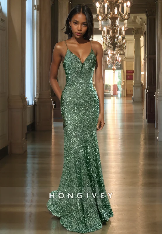 Evening dress with taffeta-Sparkle Sequins Mermaid Evening Dress Formal GreenSweetheart Sleeveless Prom Gown