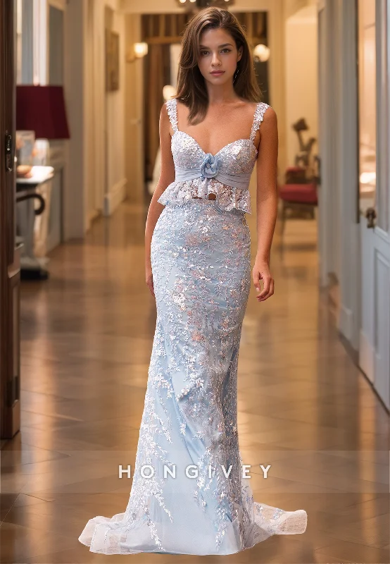 Evening dress with modern design-HONGIVEY Special Applique Mermaid Evening Dress Straps Ruffles Stunning Prom Gown Homecoming