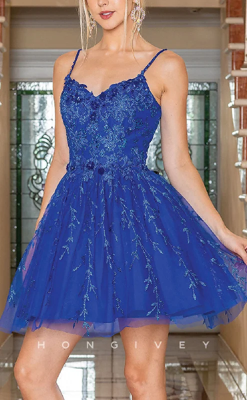 Evening dress with empire waist-H1847 - A-Line Spaghetti Straps Short Ball Gown/Gradution/Homecoming Dress