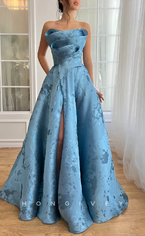 Vintage evening dress-L2747 - Satin A-Line Strapless Appliques With Side Slit Party Prom Evening Dress