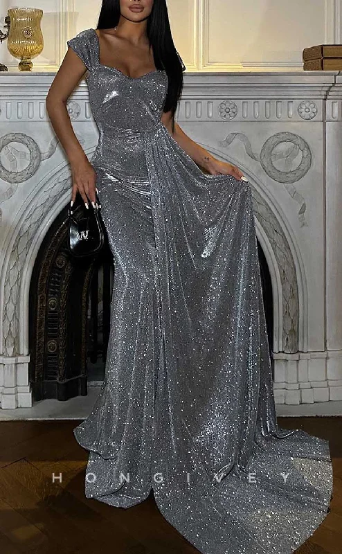 Evening dress with sequins-L2861 - Glitter Sheath Sweetheart With Train Party Prom Evening Dress