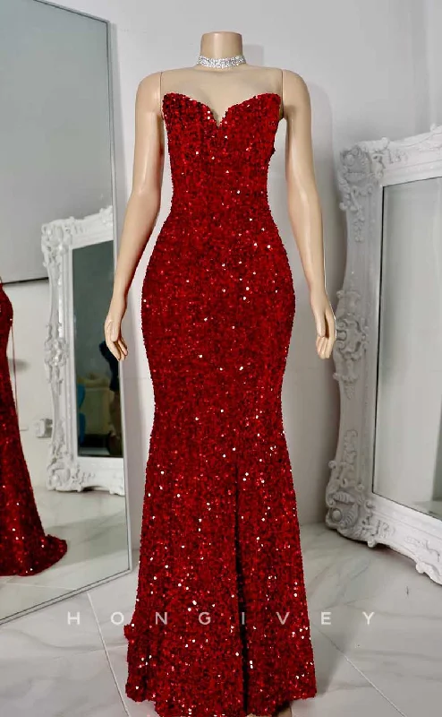 Evening dress with off-shoulder neckline-L2869 - Sexy Trumpet Strapless Fully Sequined Party Prom Evening Dress For Black Women