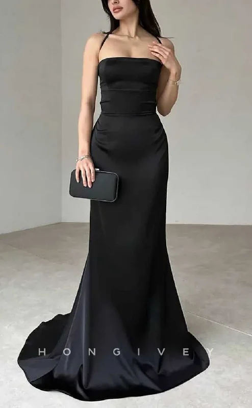 Evening dress with keyhole back-L2876 - Simple Trumpet Strapless Lace-Up Party Prom Evening Dress