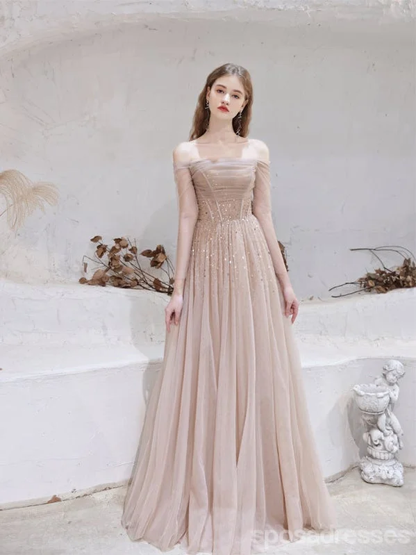 Evening dress with bow belt-Elegant A-line Off Shoulder Long Prom Dresses Online,Evening Party Dresses,12763